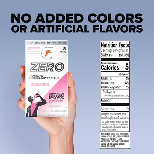 Image of Gatorade Zero Sugar Powder, Strawberry Ice, (32 Servings) | Electrolyte Powder Drink Mix, No Artificial Flavors, No Added Colors, Zero Sugar, Sports Drinks, Hydration