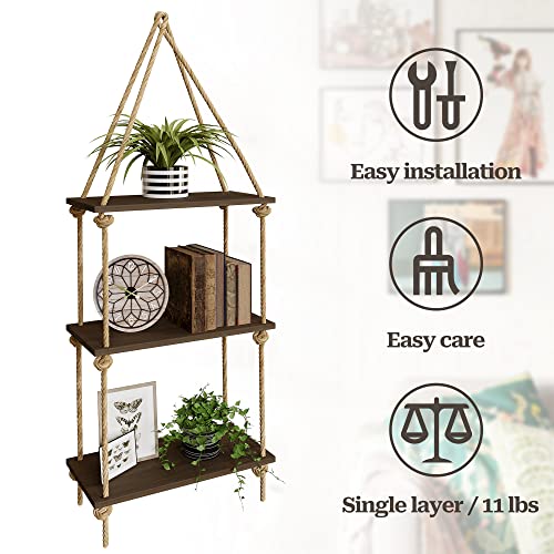 Bamfox Hanging Wall Shelves,Swing Rope Floating Shelf,3 Tier Bamboo Hanging Storage Shelves For Living Room/Bedroom/Bathroom And Kitchen … #TOP6