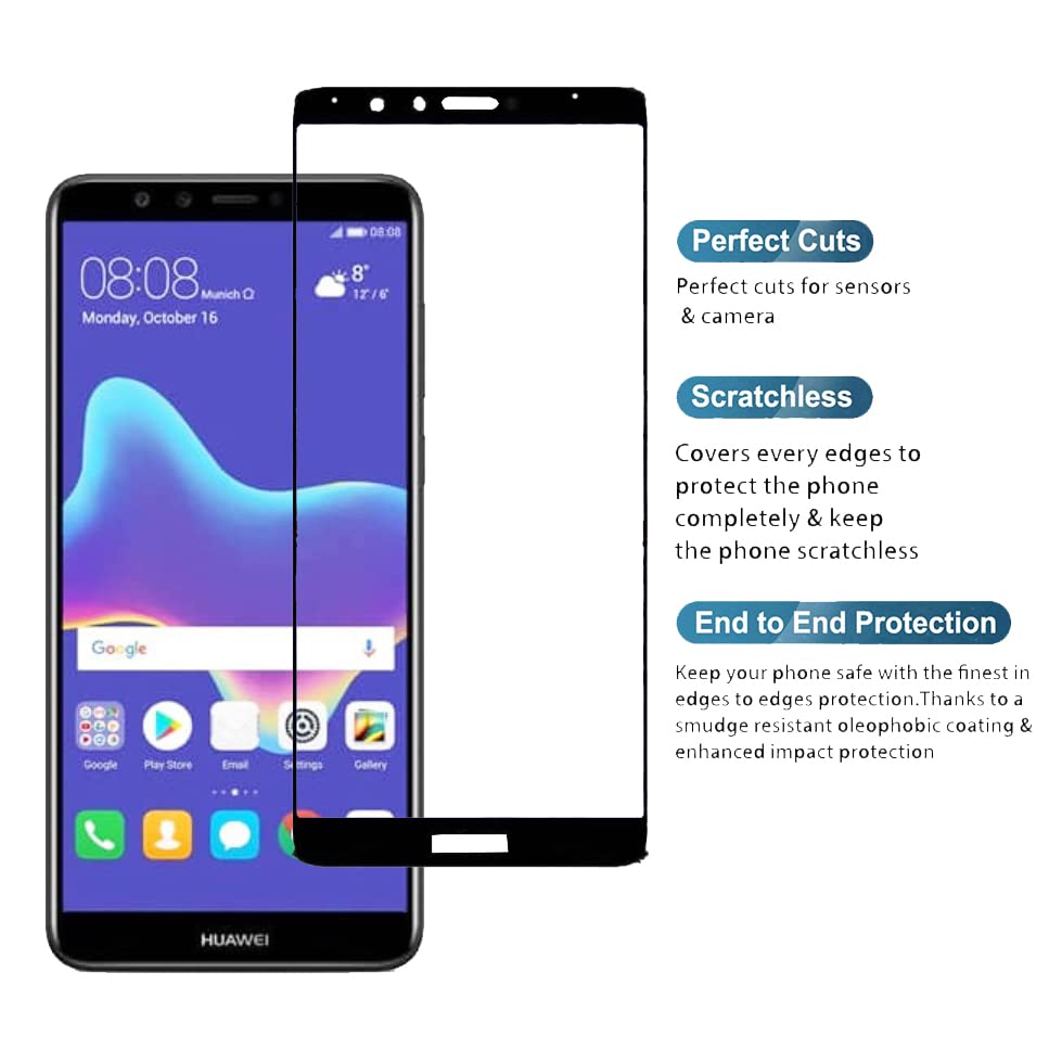 Image of Screen Protector for Huawei Honor Y9 (2018) (Black) Tempered Glass Edge-to-Edge 6D Screen Guard With Installation Ki