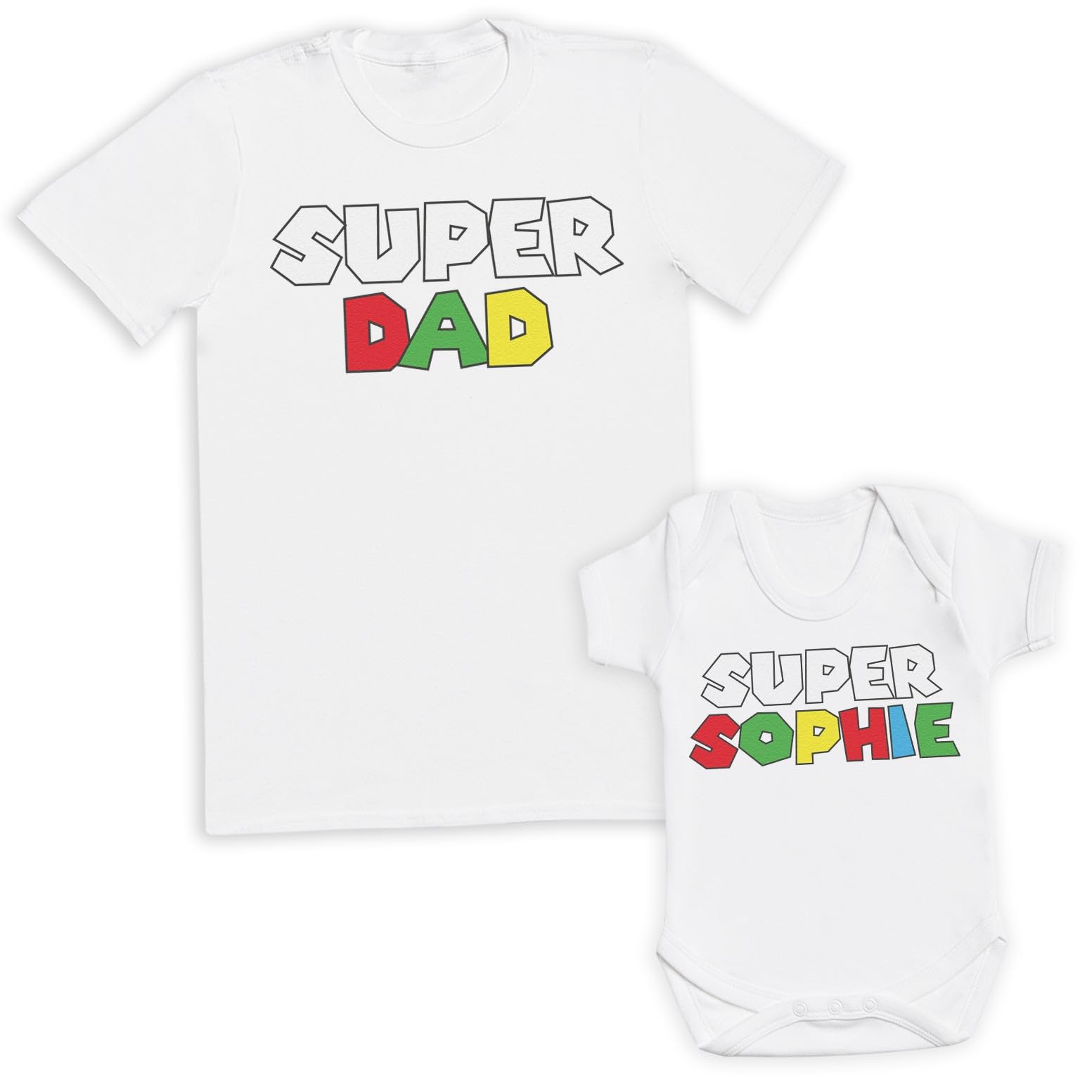 Personalised Super Name & Super Dad - Matching Set - Create Your Own Personalised Set - (Sold Separately) White