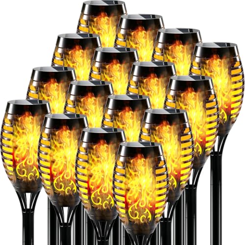 Permande 16 Pack Upgraded Solar Lights Outdoor, Mini Solar Torch Lights with Flickering Flames, Waterproof Landscape Decoration Dancing Flame Lights for Garden Pathway Yard, Auto On/Off Dusk to Dawn