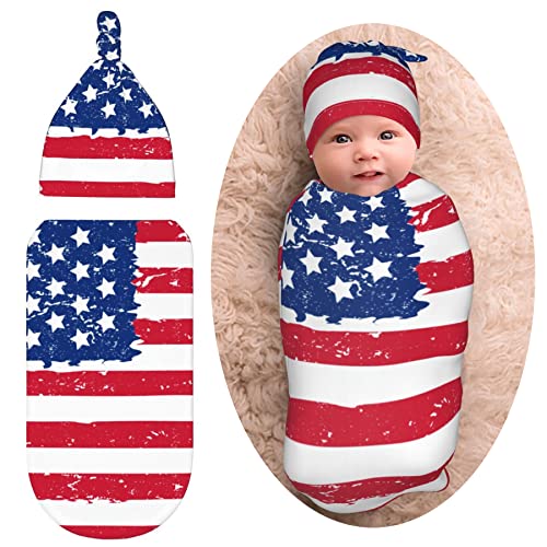 American Flag Baby Stuff New Born Swaddle Baby Blanket Sleep Sack Soft Stretchy Transition Baby Swaddle Wrap Receiving Blankets With Beanie Hat Sets Gifts For 0-6 Month Boy Girl And Infant #TOP20