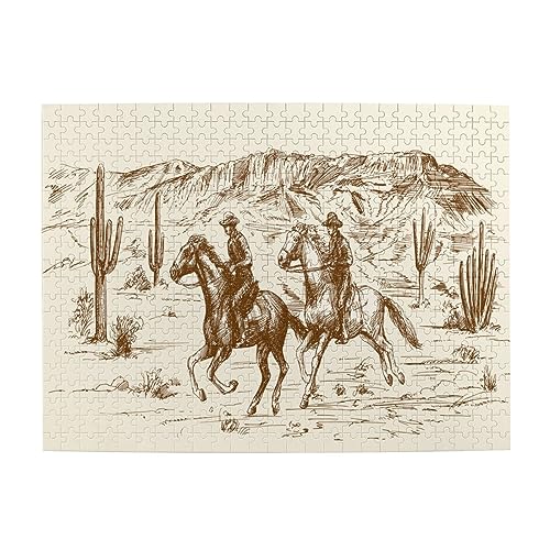 Wooden Jigsaw Puzzle Two Wild West Cowboys in The Desert
