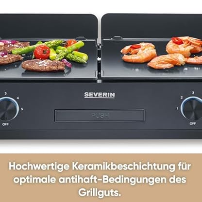 SEVERIN Tischgrill Plancha SUAVE, mit 2 keramikbeschichteten Grillflächen, Elektrogrill mit 5 unabhängig regelbaren Stufen je Seite, einstellbar bis zu 240°C, 2.200 W, schwarz, PG 8569 – Bild 4