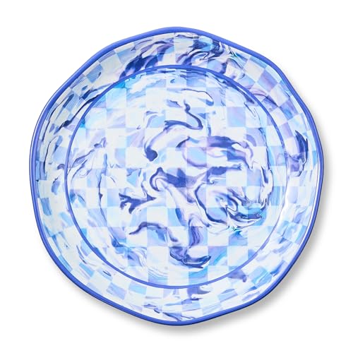 MACKENZIE-CHILDS Melamine Round Platter, Decorative Serving Plate for Entertaining, Large, Blue Marble Check
