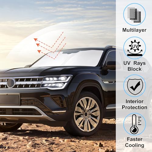 Image of Windshield Sun Shade for 2018-2024 2025 2026 Volkswagen Atlas VW Atlas Cross Sport Accessories Front Window Sunshade Shield Keep Your Car Interior Cooler