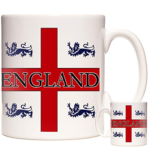 St Georges Flag and 4 Lions an a Ceramic Gift Mug. England Flag Mug. 11oz Ceramic Mug for English People.