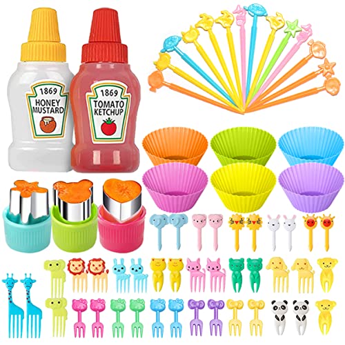 La Mejor Selección de Moldes para niños , tabla con los diez mejores. 47 Kit 71 Piezas Mini Botellas,Incluir 2 mini Frascos, 60 mini Palillos tenedor para lunch Animales Para Fruta Niños,3 cortadores de verduras,6 Moldes Para Cupcakes,para pasteles,...