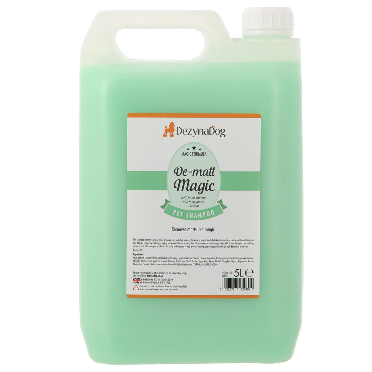 Magic Formula De-Matt Magic Shampoo 5L – Shampoo Districante Professionale per Cani a Pelo Lungo, Formula Idratante con Guaran, Diluizione 10:1, Ideale per Toelettatura Professionale
