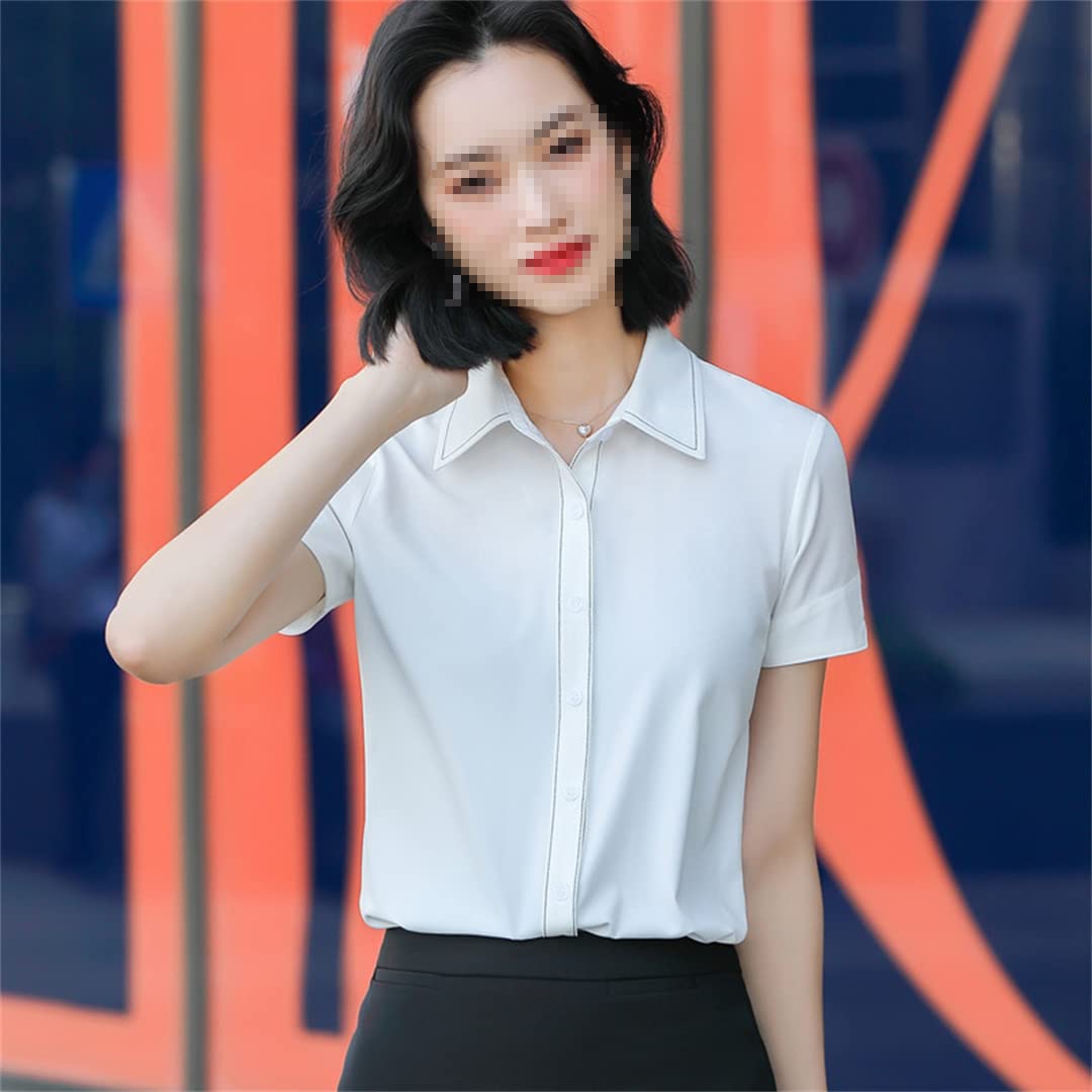 Chemise boutonnée pour Femmes à Manches Courtes col en V Chemisier d'affaires pour Le Travail Bureau été Slim t-Shirts Formels