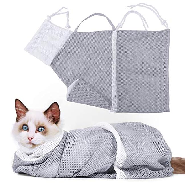 YLONG Cat Bathing Bag Anti-Bite and Anti-Scratch Cat Grooming Bag for Bathing, Nail Trimming, Medicine Taking,Injection,Adjustable Multifunctional Breathable Restraint Shower Bag(Gray)-WXn0NvB8