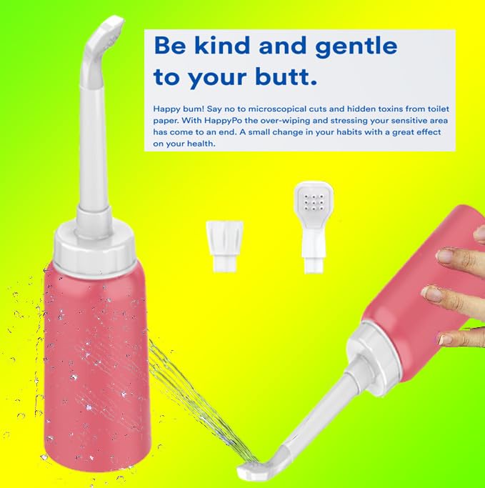 Wolfbeam The Original XL Butt Shower Portable Bidet 17oz with 2 Nozzle Scalable Tube 500ml Travel Bidet Douche Bottles for Women - Peri Bottle Postpartum for Feminine Care (Pink, 500)