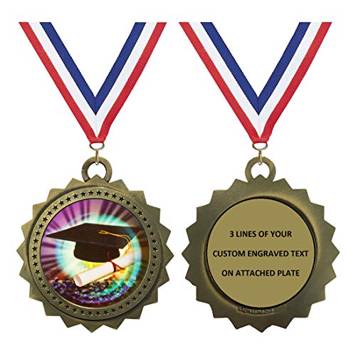 Graduation Gold Large 3 Inch Engraved Medals Trophy Award Personalized Free D03-MY424 1PK