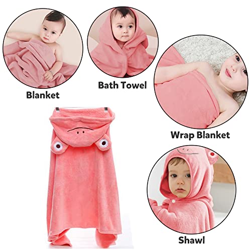 Image of ROMASA Baby Bath Towel Ultra Soft Hooded Towel Highly Absorbent Bathrobe Blanket Toddlers Shower Gifts for Boys Girls-27.5 inch x 55 inch (Pink-flog)