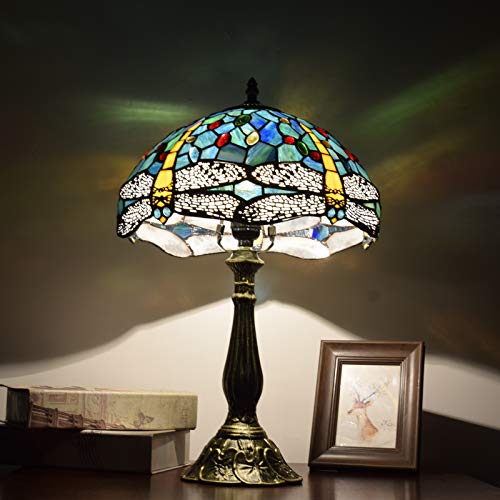 Blivuself Tiffany Lamp Stained Glass Lamp Dragonfly Green Bedroom Table Lamp Reading Desk Light For Bedside Living Room Office Dormitory Dining Room Decorate Gift 12X12X18 Include Light Bulb #TOP3