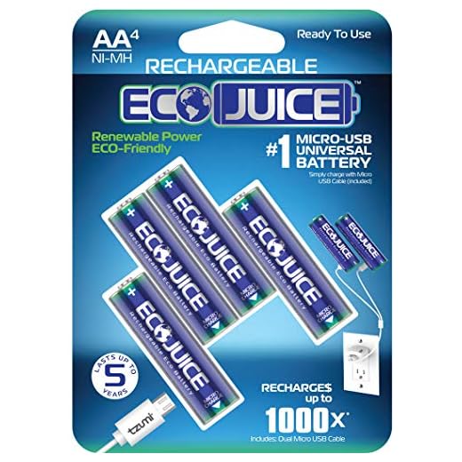 Eco Juice AA Rechargeable Batteries Micro USB Ni-MH Universal eco-Friendly 1000x Rechargeable by ECO Juice Micro-USB Rechargeable Battery 4 Pieces pre-Charged