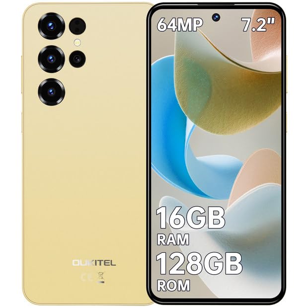 OUKITEL C68 Smartphone Android 15-16(4+12) GB RAM + 128GB ROM/TF 1TB, 7,2" HD+ 120Hz Octa-Core Callulare, Batteria 6000mAh, 64MP+8MP Fotocamera,GPS/OTG/Dual SIM 4G Oro