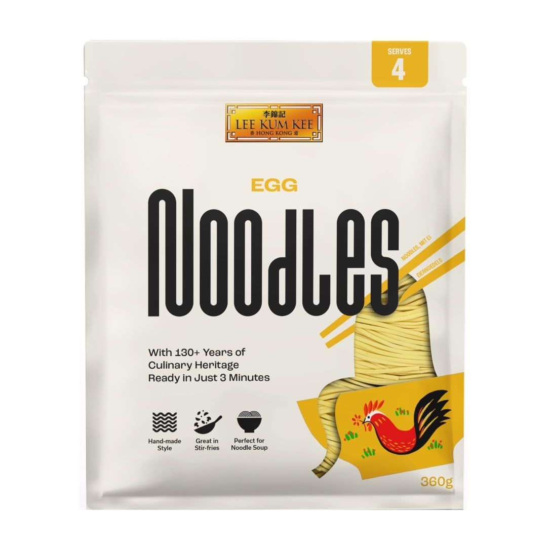 Lee Kum Kee Egg Noodles 360 g Pack of 1, Ready in 3 Minutes, Handmade-Style Semi-Dried Asian Egg Noodles, Smooth and Springy Texture, Great for Soup and Stir Fry