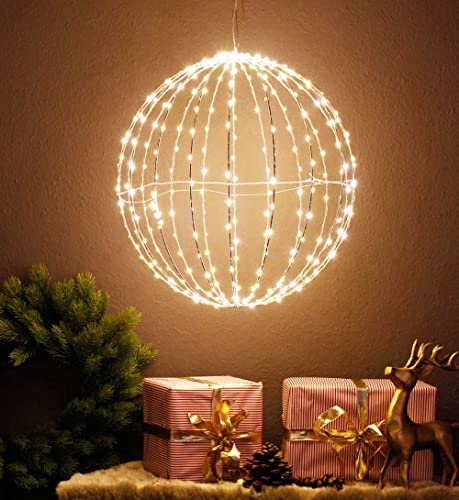 Arnusa LED Leuchtkugel 50 cm Faltbar - Weihnachtsbeleuchtung Ball 320 LEDs Kugelleuchte Warmweiß für Innen und Außen - Lichterkette