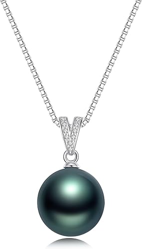 YAMI BlackGolden Pearl Pendant Necklace for Women, Genuine Saltwater Cultured Tahitian Pearl, S925 Sterling Silver Single Pearl Necklace, Box Chain