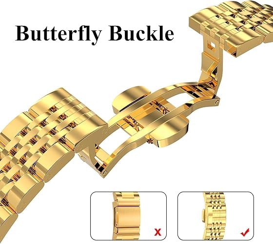Image of Slim Metal Band Compatible with Apple Watch Straps 49mm 46mm 45mm 44mm 42mm, Stainless Steel Chain Strap for Women iWatch Strap Series 10 9 8 7 6 5 4 SE Ultra 2 1 [WATCH NOT INCLUDED]