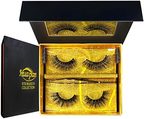 3D & 4D Mink Fur False Eyelashes Pack of 2 Pairs,100% Natural Soft Curl Genuine Siberian Mink Hair Hand-made Luxury Fashion Fake Lashes in Premium Box Package with Mirror & Tweezer