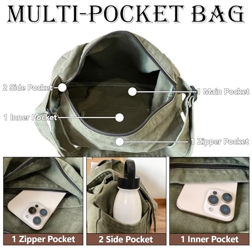 Canvas Messenger Bag Large Satchel Bag Travel Hobo Bag Casual Tote Shoulder Bag for Women and Men4