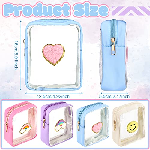 Spiareal 4 Pcs Preppy Patch Makeup Bag Cute Chenille Letter Pouch Cosmetic Toiletry Bag with Zipper Travel Organizer Stuff Skincare Cases for Women Nurse Graduation(Transparent Surface)2