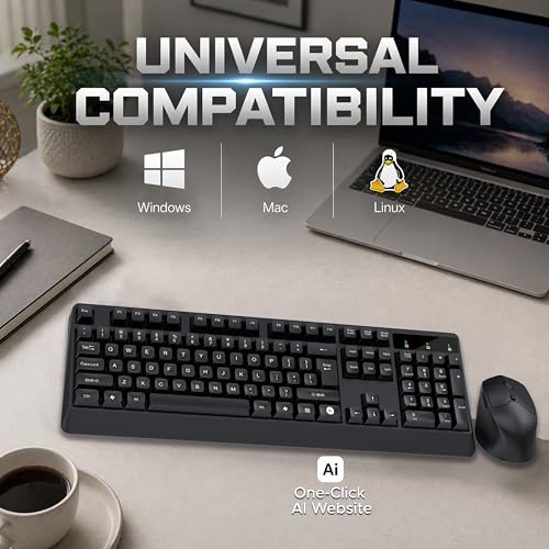 Image of Ant MASTER35 Wireless Keyboard and Mouse Combo, 2.4GHz Full Size 104 Keys with AI Shortcut Key, Ergonomic 6 Button Mouse with Adjustable DPI, Single USB Receiver, Plug & Play for PC Laptop Mac - Black