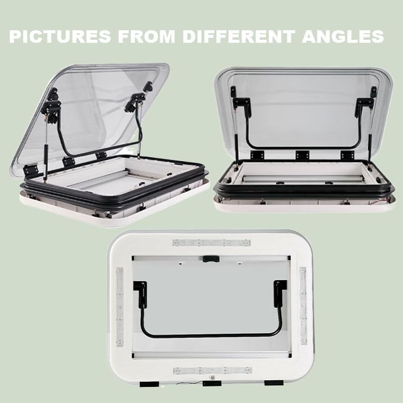RV Roof Vent Kit with LED Light - Large 700x500mm Skylight Roof Hatch for RVs & Caravans, Double-Layer Acrylic Cover with Net & Sunshade for Optimal Ventilation