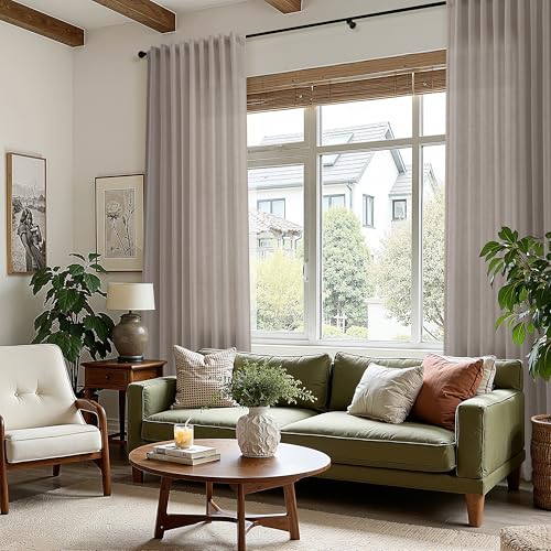 Image of Nanspring Extra Long Linen Curtains 132 Inch for Living Room Ecru
