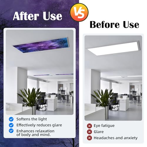 Image of ANGSYLTH 8 Pcs Fluorescent Light Covers - 4 x 2 Feet Covers for Ceiling Lights, 8 x 10 Magnetic Light Filters for Classroom, Office, Hospitals (Forests & Starry Sky)