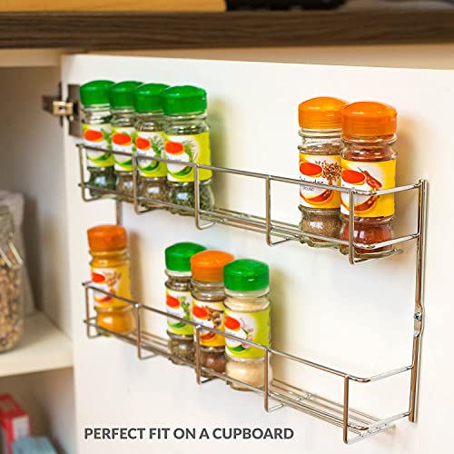 Image of andrew james 1 /2 /3 /4 /5 Spice Rack Organiser - No Assembly Needed | Chrome Hanging Spice Shelf for Inside Cupboard Door or Wall Mounted | Kitchen Organiser (2 Tier)