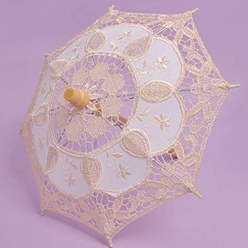 Lace Embroidered Sun Parasol Umbrella Bridal Wedding Dancing Party Photo Show Wooden Handle Decor Umbrellas For Women Girls #TOP2
