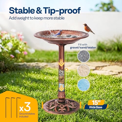 VIVOHOME Bird Bath for Outside, Polyresin Pedestal Bird Baths for Outdoor, Garden, 28 Inch Height Weather-Resistant Birdbaths with 20" Bowl, Antique Bronze by VIVOHOME - Image 2