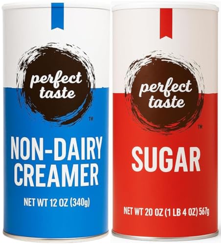 Perfect Taste Coffee Companion Set 20 oz Granulated Sugar + 12 oz Non-Dairy Creamer Canisters Shelf-Stable & Resealable Packaged by CMC Products