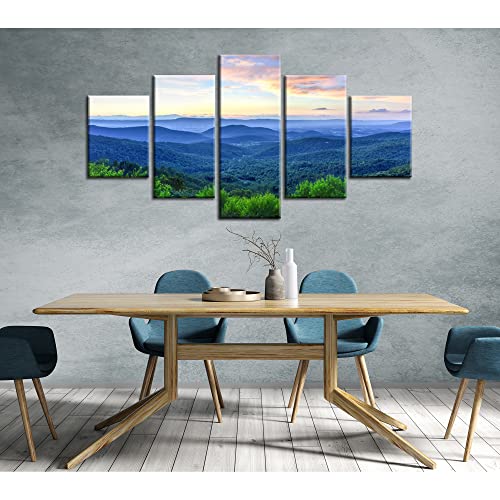 Blue Ridge Mountains Wall Art Shenandoah National Park Wall Decor Virginia Landscape Picture Print Poster Painting Framed Living Room Bedroom Decoration 5 Piece Ready To Hang(60''Wx32''H) #TOP2