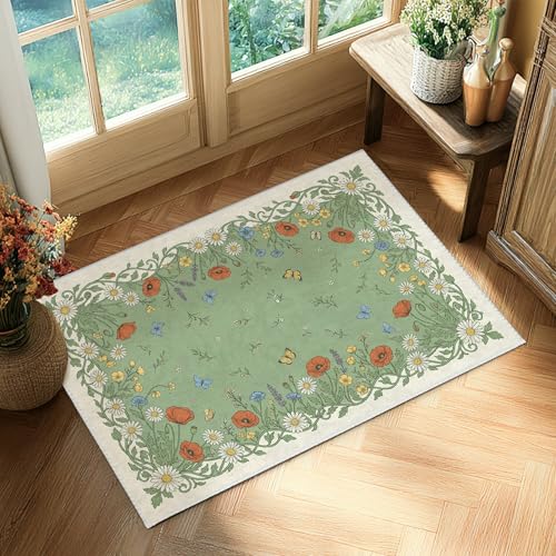 Tapis vert printemps motif coquelicot de qualité supérieure