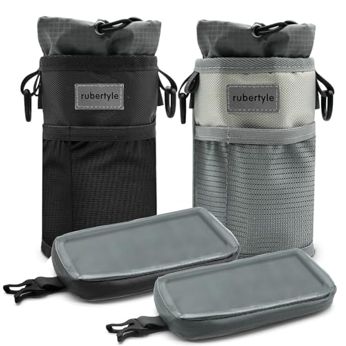 rubertyle Bike Bottle Holder | Fits Segway, Buggy, Boat, Scooter, Wheelchair | No-Screw Installation | Carry Big Bottles Diameter 3.6in/9cm | Mesh Pockets | Shoulder Strap and Phone Storage Bag