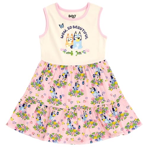 Bluey Floral Girls Dress and Bucket Sun Hat Toddler to Big Kid3