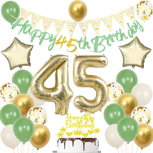 Palloncini 45 anni compleanno verde oro, Decorazione 45 anni compleanno