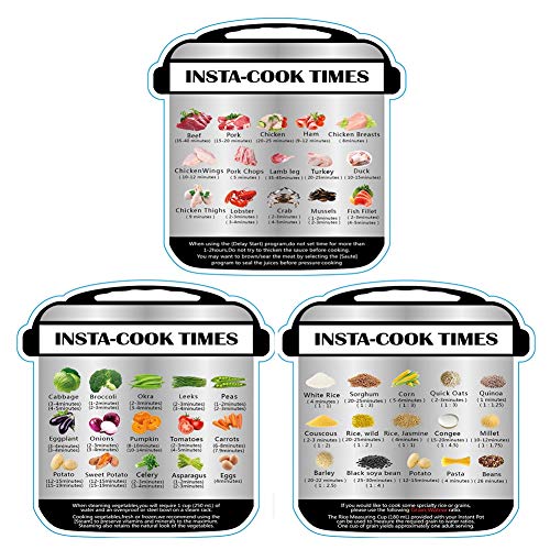 Insta-Cook Times Autocollant mémo magnétique pour horaires de cuisson Guide de référence rapide Feuille de triche avec images de nourriture pour autocuiseurs électriques