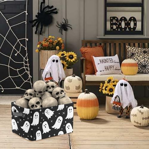 Cesta fantasma rectangular con asa resistente para almacenamiento de Halloween infantil 3