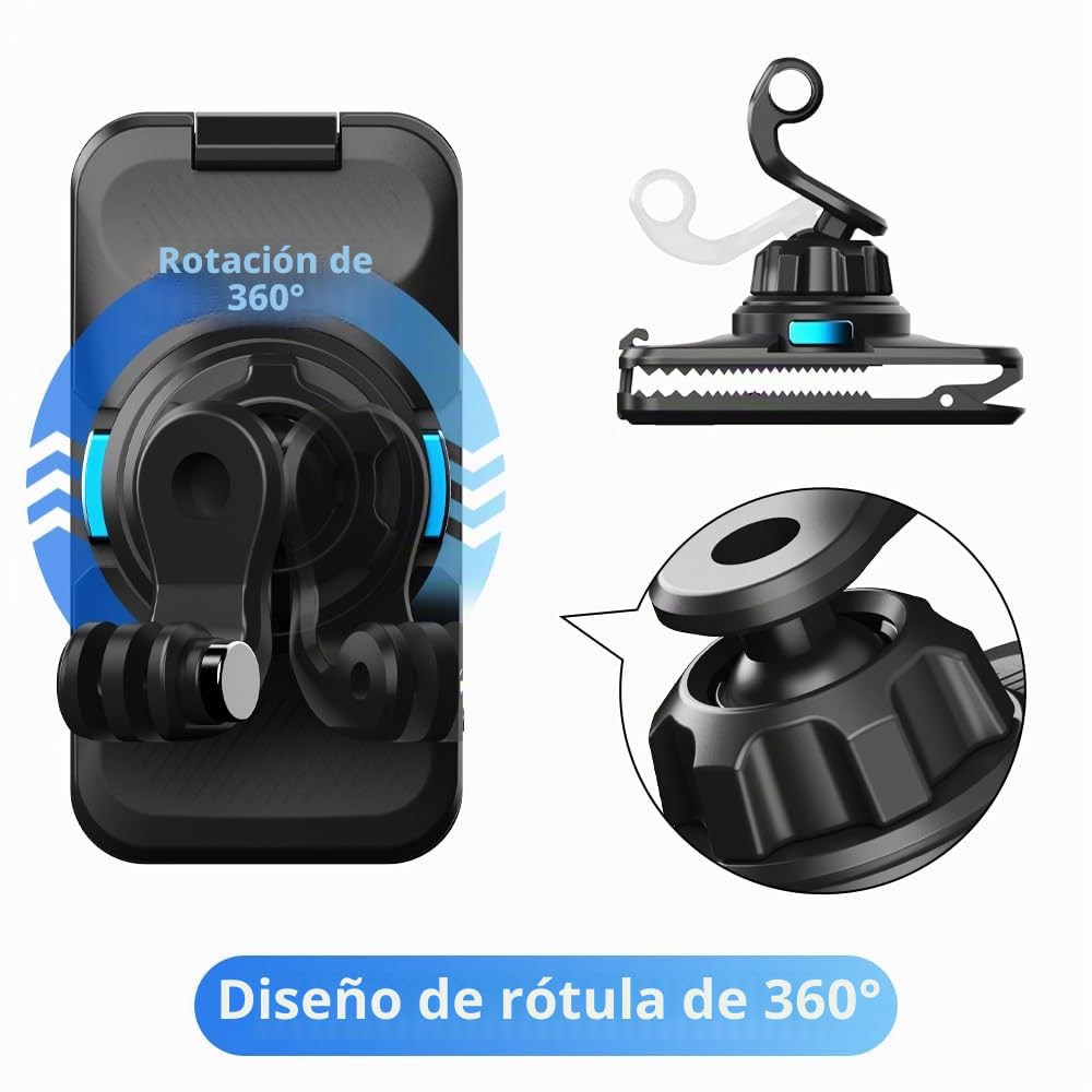 Soporte magnético de liberación rápida para Mochila GoPro, rotación de 360°, Soporte de Clip rápido Compatible con GoPro Hero 13,12, 11, 9, 8, 7, 6, 5, dji Action 5 Pro/4/3 y más