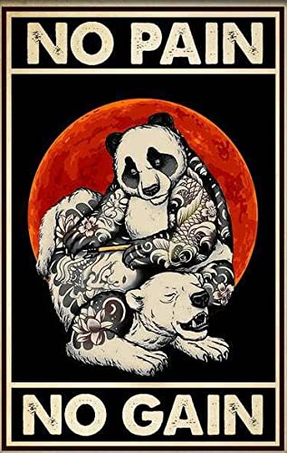 SIGNCHAT Panda and Lion No Pain No Gain Tattoo Lovers Yakuza Tattooist Poster de décoration murale en métal 20,3 x 30,5 cm