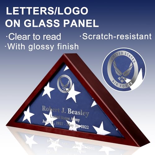 Small Customized Flag Shadow Case for Flag 3' x 5' American Veteran Flag Display Box Solid Wood Flag Box with Personalized Name for Wall Mount or Standing Display-Mahogany