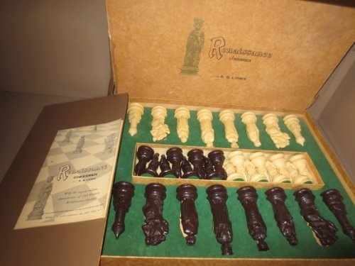 Renaissance Chess men by E. S. Lowe with the superb realism characteristic of 15th Century Renaissance chessmen 1959 -- Instruction Book, Chessmen and Board