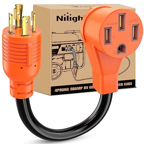 Image of Nilight RV Generator Adapter Cord 30Amp to 50Amp 4 Prong Pure Copper Heavy Duty Twist Lock Male Plug10 Gauge Wire L14-30P to 14-50R 30M /50F for RVs Camper Caravan Van Trailer