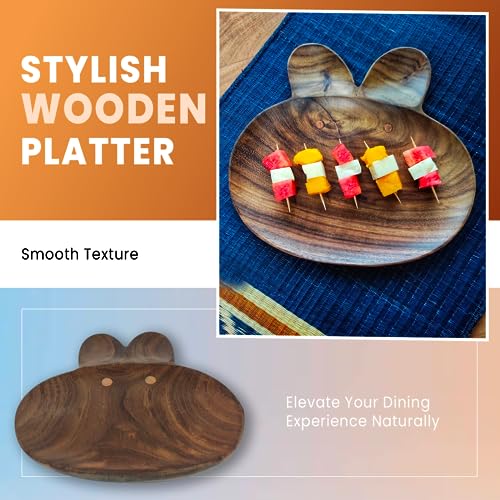 Image of Wooden Platters| Rosewood Serving Platter with Smooth Surface| Handcrafted Decorative Trays for Serving Snacks Fruits Desserts| Bunny Shape Appetizer Plate