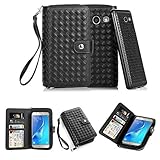 TabPow Galaxy J7 V Case, Galaxy J7 Prime Case, Galaxy J7 Perx Case, Weave Zipper Cash Slot, Card Slots, Button, Leather Wallet Case Cover With Detachable Case For Galaxy J7 V (2017) - Weave Black